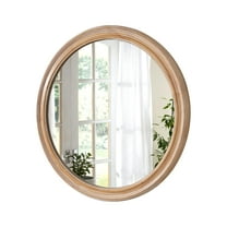 27.5 inches Round Wall Mirror for Bathroom Vanity, Wooden Farmhouse Circle Mirrors for Bedroom, Entryway, Living Room, Kithen Whitewash Edge Decorative Mirror for Home, Office