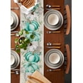 thumbnail image 2 of Turquoise White Fall Burlap-Cotton Table Runner 36 Inches Long,Pumpkins Eucalyptus Botanical Thanksgiving Retro Beige Table Runners,Outdoor Dining Tablecloths for Baby Shower Party Wedding 13x36, 2 of 9