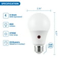 thumbnail image 4 of Great Value A19 Dusk to Dawn Auto On/Off LED Light Bulb, 9-Watt (60W Equivalent) E26 Medium Base, 4 of 9