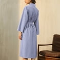 thumbnail image 2 of Defitshape Women's Long Sleeve Waffle Knit Robe Pockets Belted Mid-length Soft Bathrobes 3/4 Sleeves Blue Large, 2 of 2