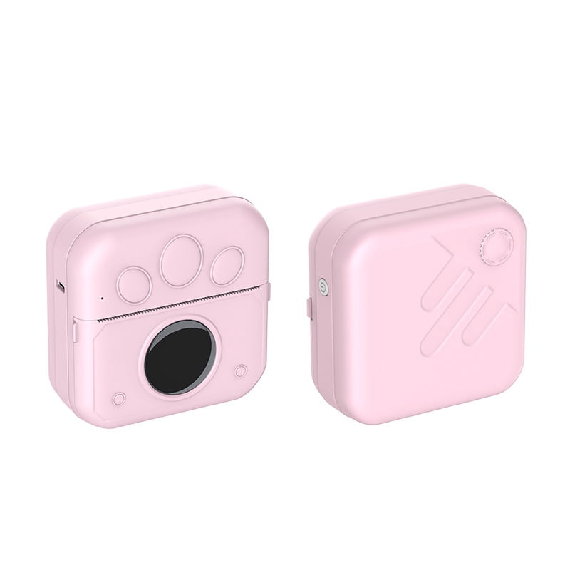 Printer - Thermal Bluetooth Mini Printer with 2 Roll Sticker Paper, Inkless Sticker Printer Print Pod for DIY, Scrapbook, Journal, Study Notes, Memo, List, Birthday （ Pink）