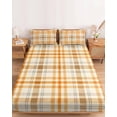 thumbnail image 2 of Queen Size Fitted Sheet Set - Beige Orange Plaid 3 Piece Bedding Sets 16" Deep Pocket Fitted Sheet with 2 Pillowcases, Modern Farmhouse Brown Checkered Brushed Microfiber Hotel Luxury Bed Sheets, 2 of 9