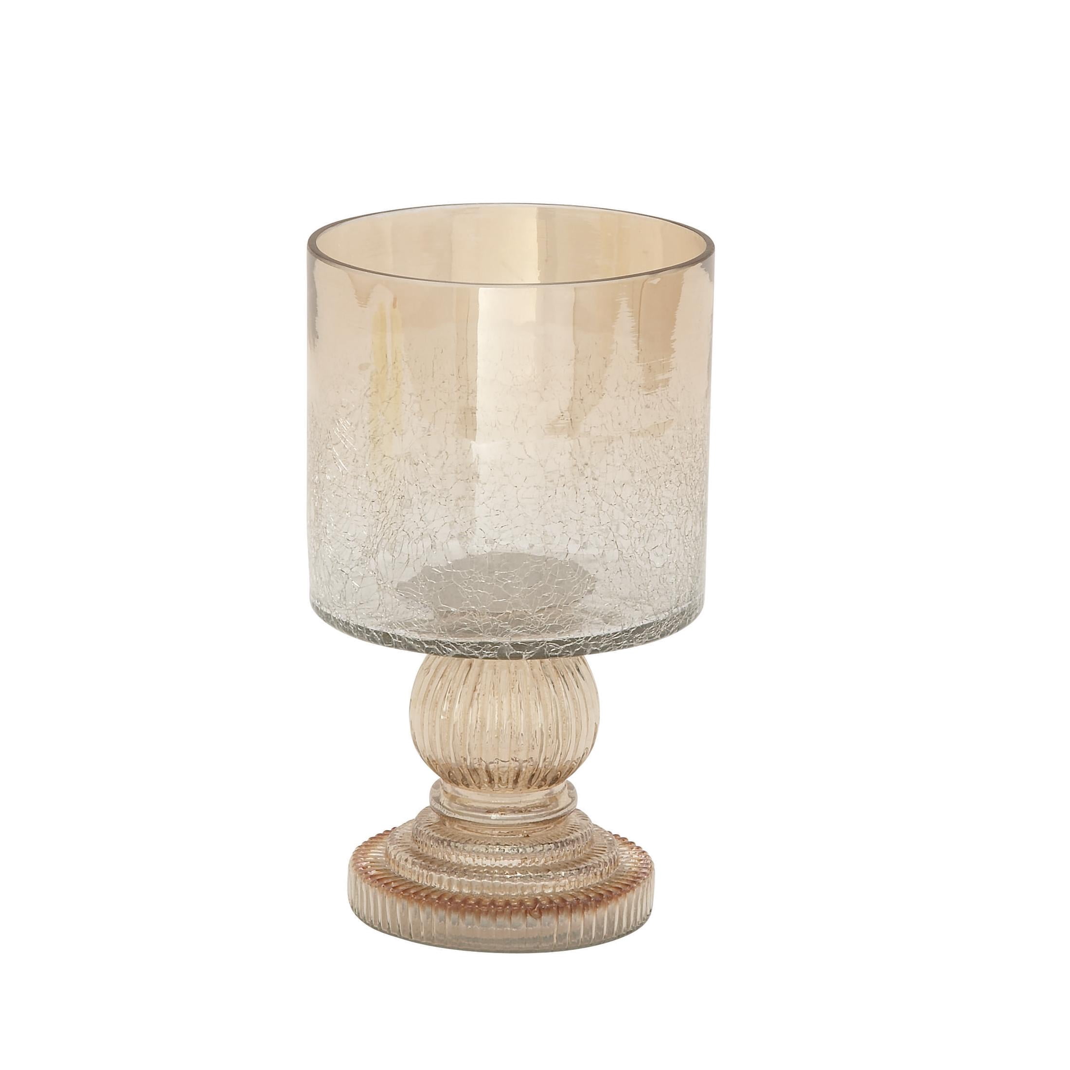 DecMode Gold Glass Handmade Turned Style Pillar Hurricane Lamp with Faux Mercury Glass Finish