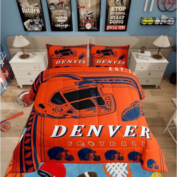 Erosebridal Teens Eat Sleep Bedding Sets Twin with Comforter, Vintage Soccer City Duvet Insert, Football Rugby Decor, Reversible