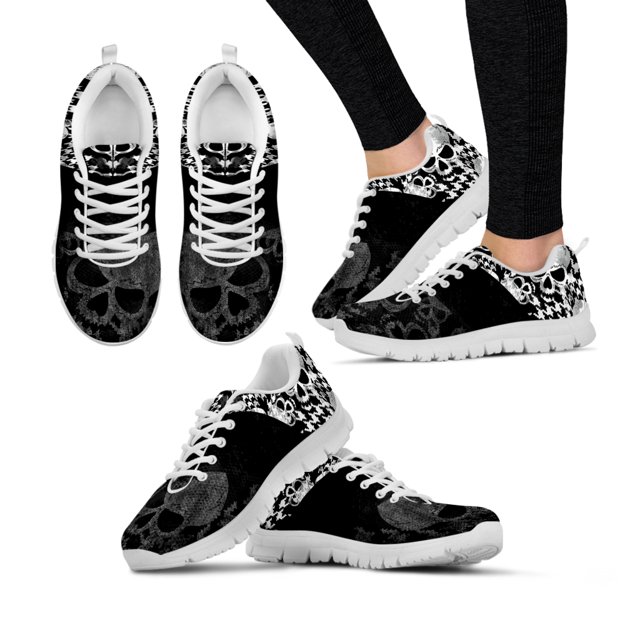 Zapatos de verano de punto ligeros y transpirables con estampado de calavera simple en negro, zapatillas cómodas para exteriores, zapatos de plataforma