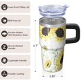 thumbnail image 3 of Sunflower 20oz Stainless Steel Tumbler with Handle and Straw – Insulated Travel Cup with Sliding Lid, 360° Full Wrap Printed Mug for Home, Outdoor & Sports Use, Foral, 3 of 6