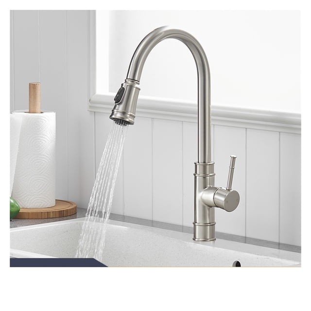 Kitchen Faucets Silver Single Handle Pull Out Kitchen Tap Single Hole Handle Swivel 360 Degree Water Mixer Tap Mixer Tap ,Effortless Installation