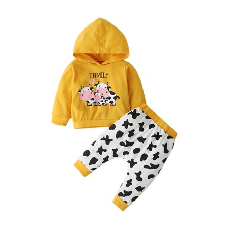 

QWERTYU Infant Baby Toddler Girl Boy 2PCS Long Sleeve Cartoon Animal Pullover Hoodie Top and Pants Set Clothing Set Outfit Yellow