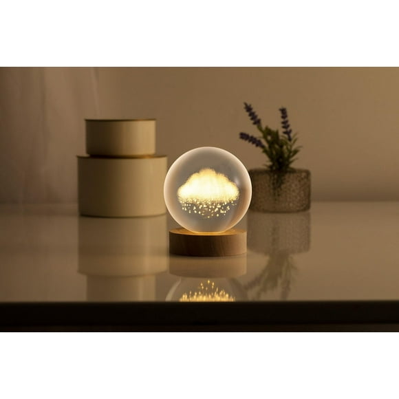 Merkury Innovations 3D Floating Cloud Crystal Orb Light, Cloud Crystal Orb Light