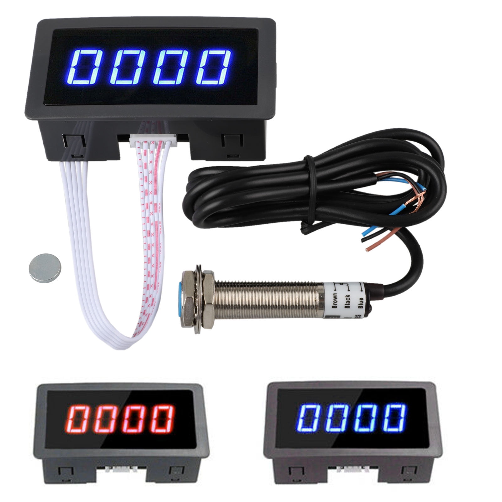 4 Digital LED Display Tachometer RPM Speed Meter High Precision Tachometer With Hall Proximity Switch Sensor NPN