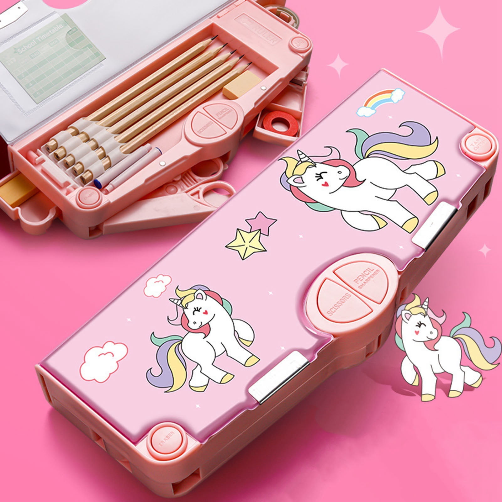 Ipidipi Toys Pop Up Unicorn Pencil Case for Kids, Multifunction Stationery Organizer Box with Calculator, Sharpener, and Pencils, Cute School Supplies, Best