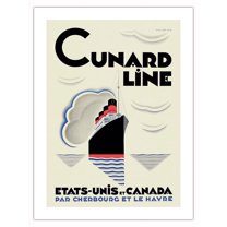 Cunard Line, United States and Canada (Etats Unis et Canada) - Vintage Ocean Liner Travel Poster c.1930 - Bamboo Fine Art 290gsm Paper Print (Unframed) 18x24in