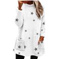 thumbnail image 3 of Women's Mid-Length Star Print Pullover, Double-Sided Fleece Hoodie, Loose Fit Round Neck Sweatshirt, Cozy Plush Long Sleeve Top, Kangaroo Pocket Casual Loungewear White XXL, 3 of 6