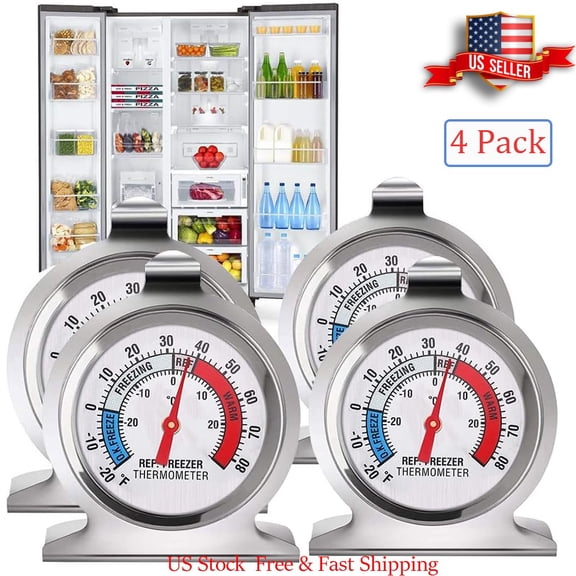 4 Pack Refrigerator Freezer Thermometer Large Dial Analog Thermometer -30~30C/-20~80F, Classic Fridge Thermometer Large Dial with Red Indicator Thermometer for Freezer Refrigerator Cooler
