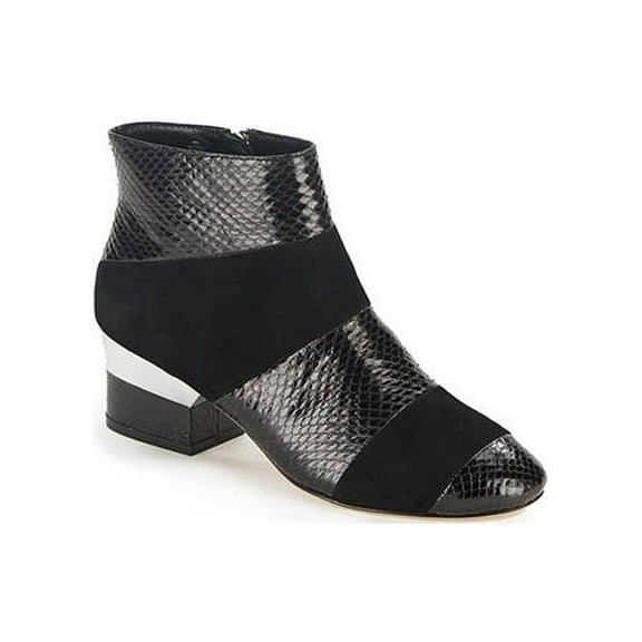 Isa Tapia Women 2" Low Block Heel Ankle Calf Leather Black Zip Boots Shoes, Size 38.5