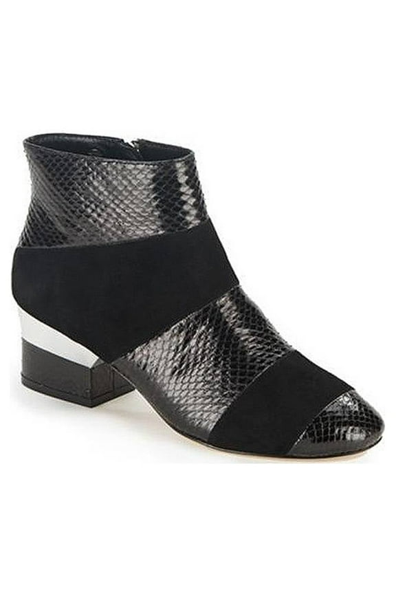 Women 2" Low Block Heel Ankle Calf Leather Black Zip Boots Shoes, Size 36