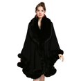 thumbnail image 1 of Stylish Winter Poncho Cape with Fox Trim - Oversized Cardigan Cloak Shawl Wraps, 1 of 3