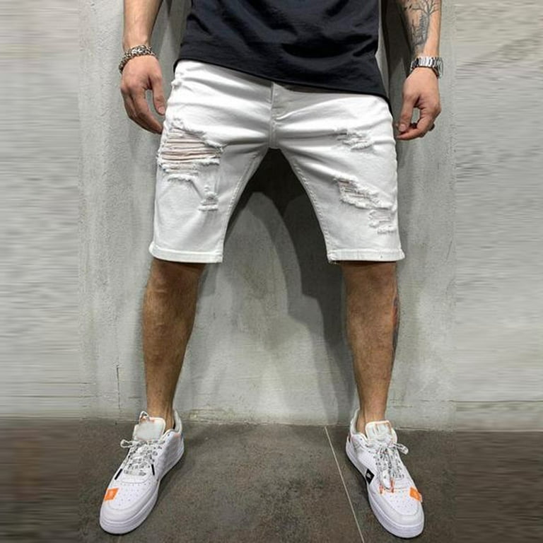 Pgeraug mens sweatpants Zipper Pocket Denim Cotton Multi-Pocket Overalls  Shorts cargo pants for men White 3XL