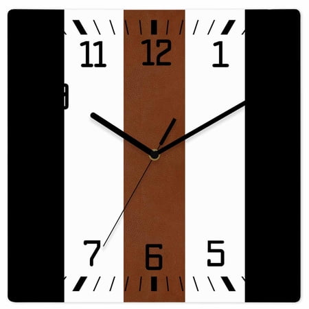 Brown Black White Boho Wooden Wall Clock Silent Non Ticking, Contemporary Modern Art Square Wall Clocks Battery Operated, Decor Clock for Home Office, Living Room, Kitchen, 10 Inch