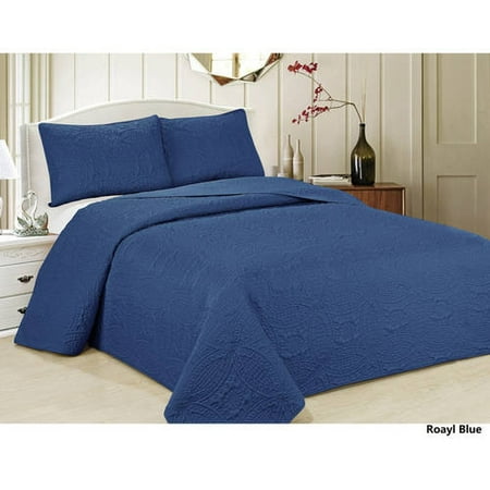 Oversized 3 Piece Bedspread Set With Geometric Pattern Royal Blue