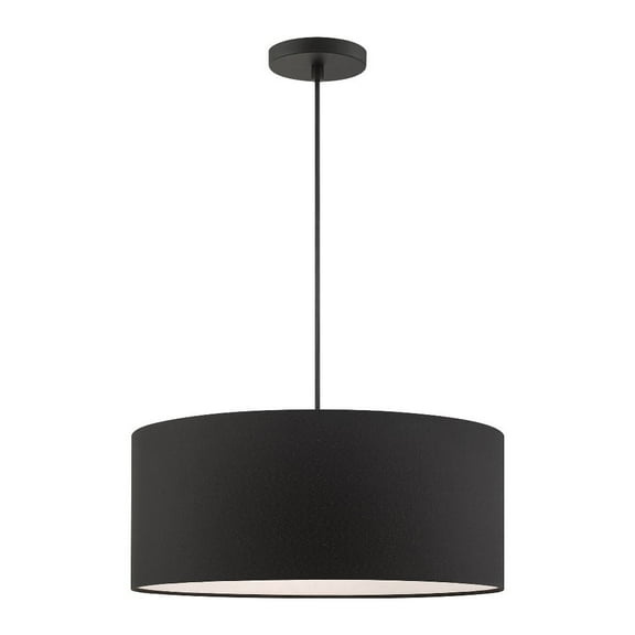 Livex Lighting Bainbridge 18" 3-Light Modern Metal & Fabric Pendant in Black