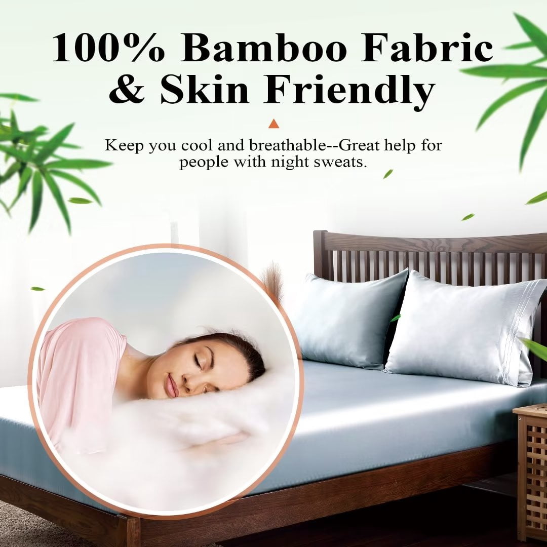 Shunjie.Home 100% Bamboo Fitted Sheet Only King Size, 400 Thread Count, 16" Deep, Super Soft, Grey