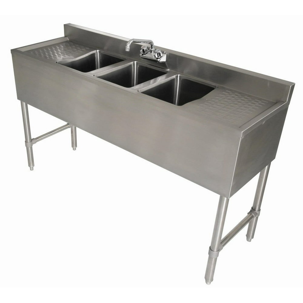 DuraSteel 3 Compartment Stainless Steel Bar Sink NSF 10" x 14" Bowl Commercial Double Stainless Steel Sink With Drainboard