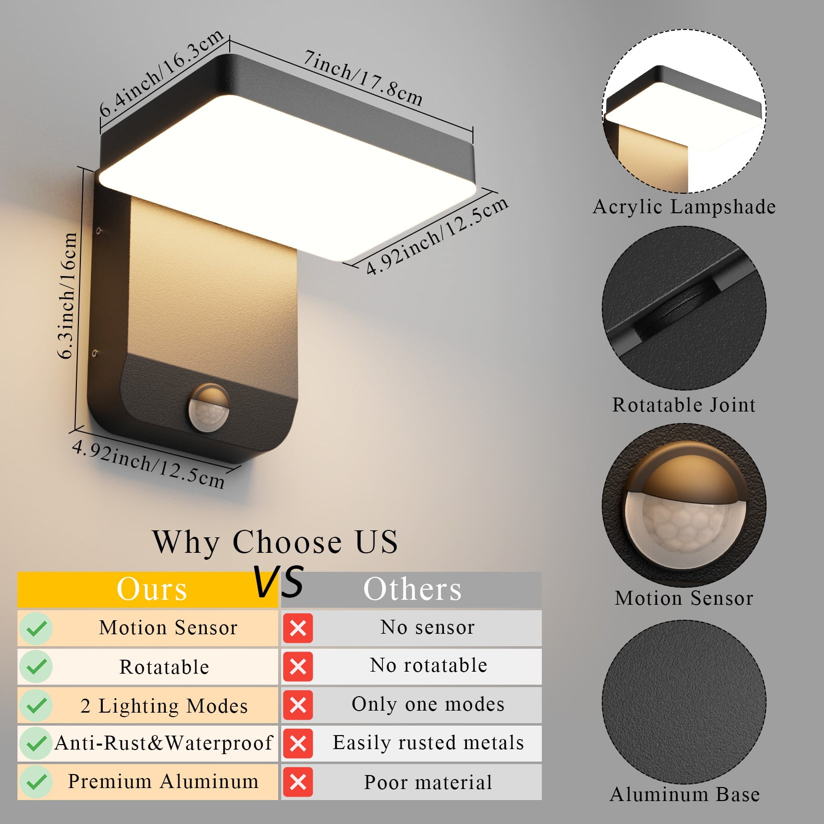 Ralbay Motion Sensor LED Outdoor Wall Lights Set of 2,Modern Black Outdoor Wall Sconce Motion IP65 Waterproof for House Garage 3000K(2 Pack)