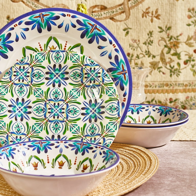 Zayton Melamine Dinnerware Set for 4, Lightweight, Durable