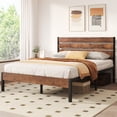 thumbnail image 2 of VECELO Full Size Metal Platform Bed with Wooden Headboard, Strong Metal Slats/No Spring Box Needed, Brown, 2 of 8
