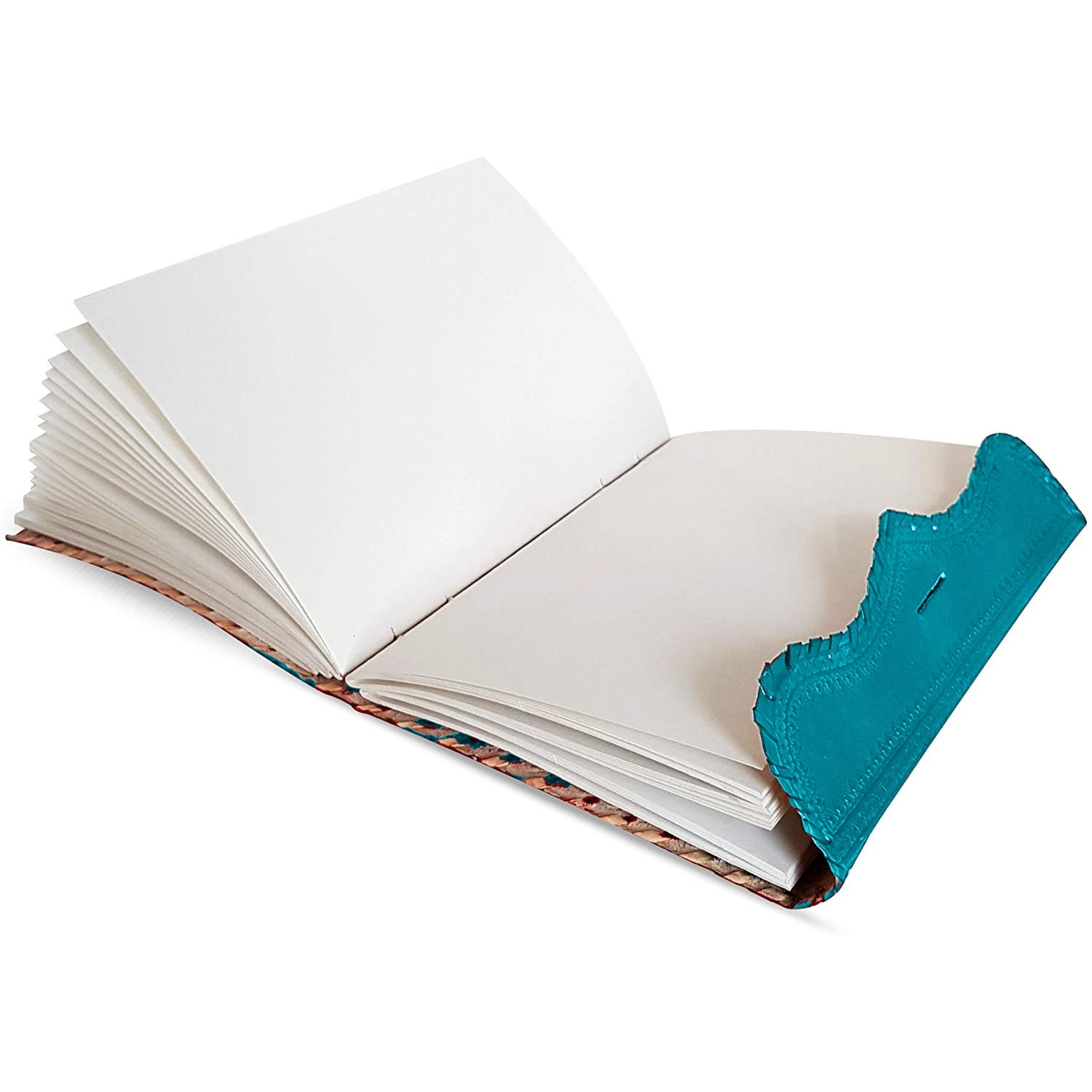 Jaald 10" Leather Journal Blank Notebook Handmade Travel Diary with Lock Writing Bullet Journal Christmas Gift Turquoise Sketchbook for Artists