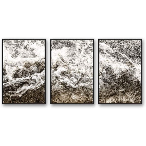 IDEA4WALL 3 Piece Framed CanvasWall Art for Living Room, Bedroom Golden Waves Canvas Prints for Modern Home Decoration Ready to Hang