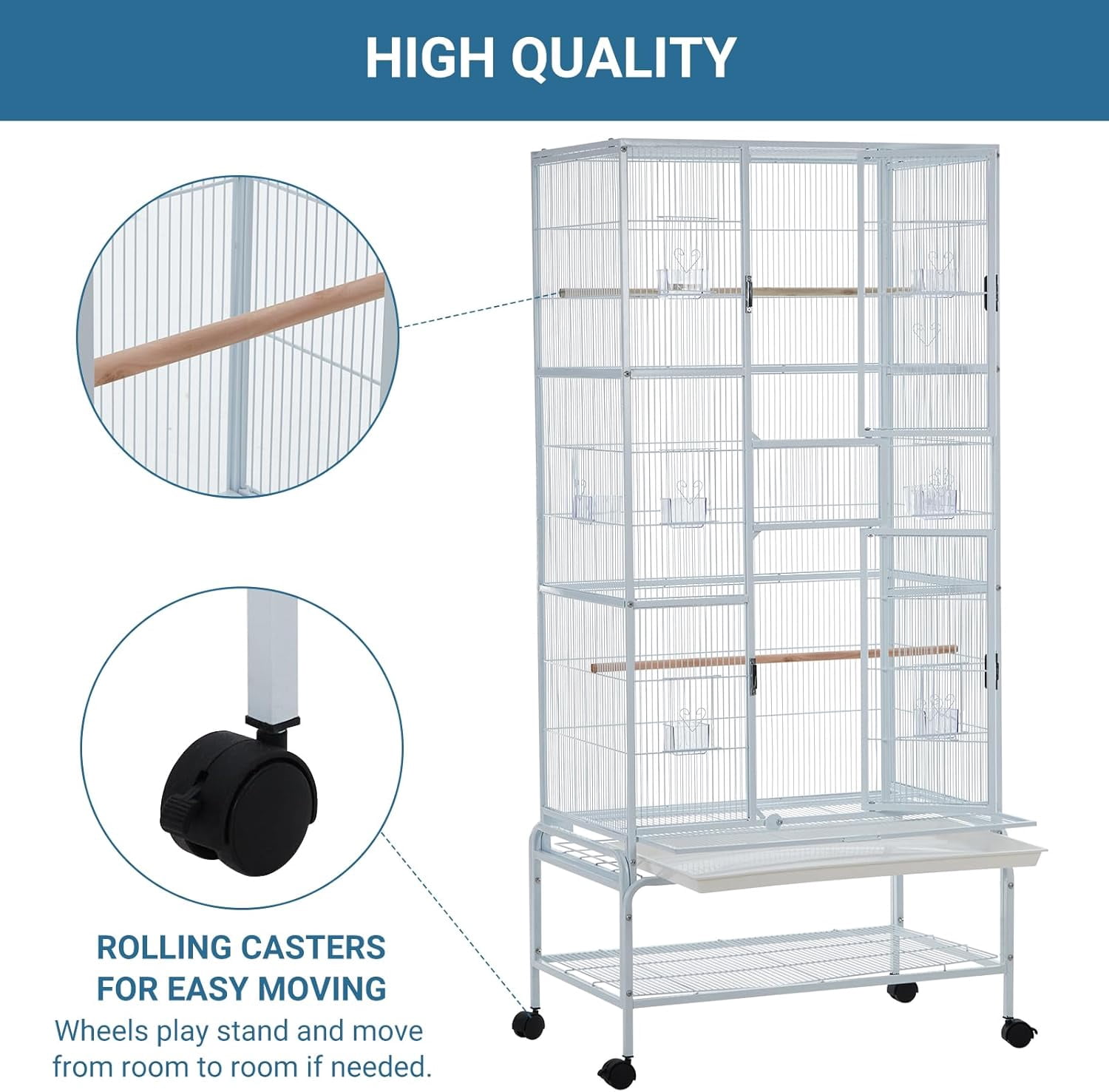 Extra Large Bird Cage,Metal Pet Cage with Detachable Stand for Many Bird Species