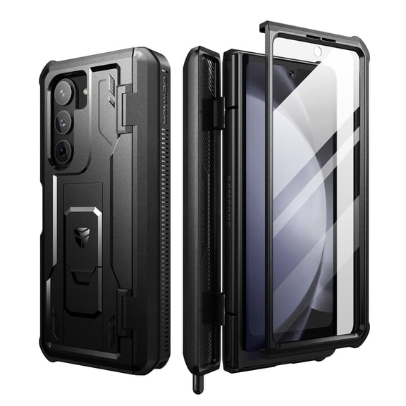Dexnor BumperShock Case for Samsung Galaxy Z Fold 5 [Hinge Coverage],Full-body Shockproof Rugged Bumper Case Heavy Duty Protective Cover with Built-in Screen Protector & Kickstand & S Pen Slot, Black