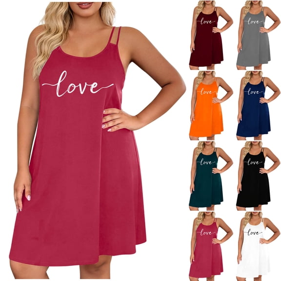 Sakmal Love Print Moo Moos for Women Nightgown Sleep Tank Sleeveless Soft Crew Neck Womens Nightgown L