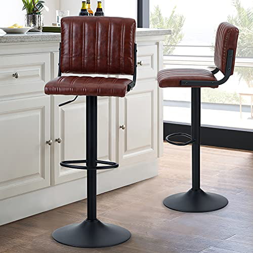 Set of 2 Bar Stools Counter Top Adjustable Swivel PU Leather Pub Dinning Chairs 