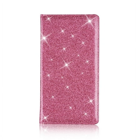 Leather Checkbook Cover for Men & Women, Checkbook Wallet for Duplicate Checks with Elastic Band, Glitter Pink