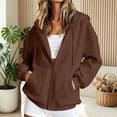 thumbnail image 2 of RUTAYY Women's Hoodies Casual Zip Up with Pockets Drawstring Solid Color Long Sleeve Pullover Soft Comfortable Hooded Sweatshirt Brown, 2 of 6