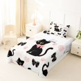 thumbnail image 3 of Manfei Kawaii Black Cat Twin Sheets, Bow Paw Bedding, White Pink, 3pcs, 1 Flat Sheet, 1 Fitted Sheet and 1 Pillowcase, 3 of 6