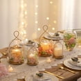 thumbnail image 5 of Glasseam Set of 2 Gold Metal Glass Hurricane Lantern: Farmhouse Style Candle Holders with Clear Dome for Pillar Candles, Tabletop or Hanging Decor (S/L), 5 of 8