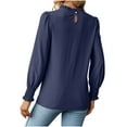 thumbnail image 4 of qolati Women's Dressy Casual Long Sleeve Tops 2023 Ruffle Round Neck Basic Fit T-Shirts Classic Loose Embroidery Work Going Out Shirt, 4 of 4