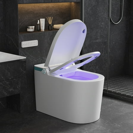 Smart Toilet with Heated Seat & Automatic Soft-Close Lid - Modern White/Black Bathroom Toilet with Night Light, Adjustable Temperature, Foam Seal System, Touchless Operation, Floor-Mounted Design, US