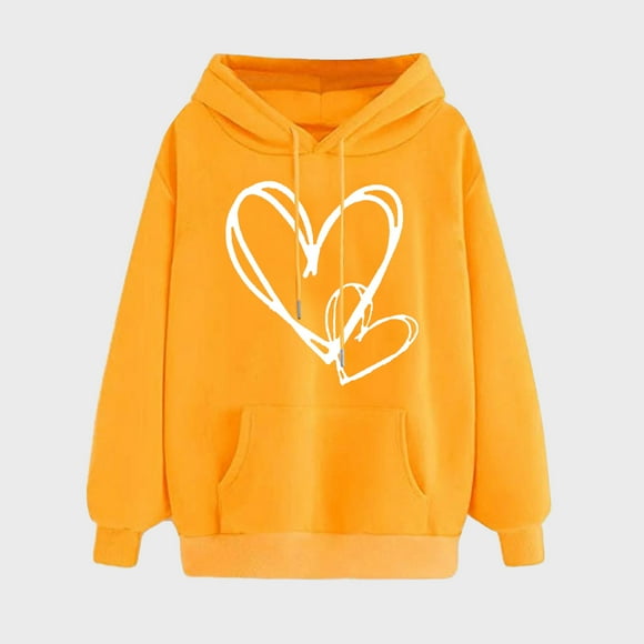 Fartey Hoodies for Women Clearance Cute Heart Graphic Long Sleeve Sweatshirts with Drawstring Fashion Fall Crew Neck Pullover Tops Fashion Fall Pockets Hoodies