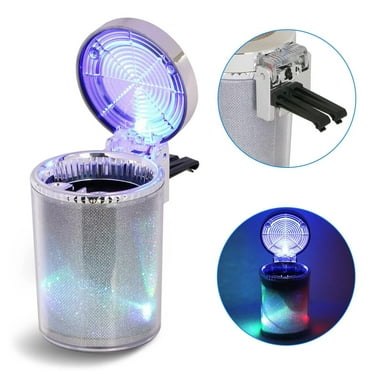TSV LED Car Ashtray, Portable Auto Ashtray with Lid, Mini Car Trash Can, Detachable Stainless Steel Smokeless Ash Tray with LED Blue Light, for Car Cup Holder, Air Vent, Home Office Travel