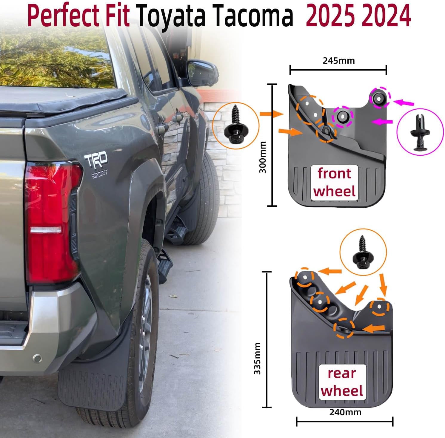 Mud Flaps Kit for 2024 2025 Toyota Tacoma Accessories Mud Splash Guard Front Rear 4pcs