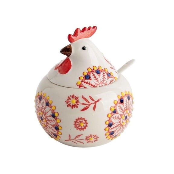 Ceramic Salt Cellar with Lid and Spoon,Chicken Salt Jar 13 OZ Large Capacity,Salt Holder for Counter, Coffee, Sugar, Spices and Candies, Salt Containers