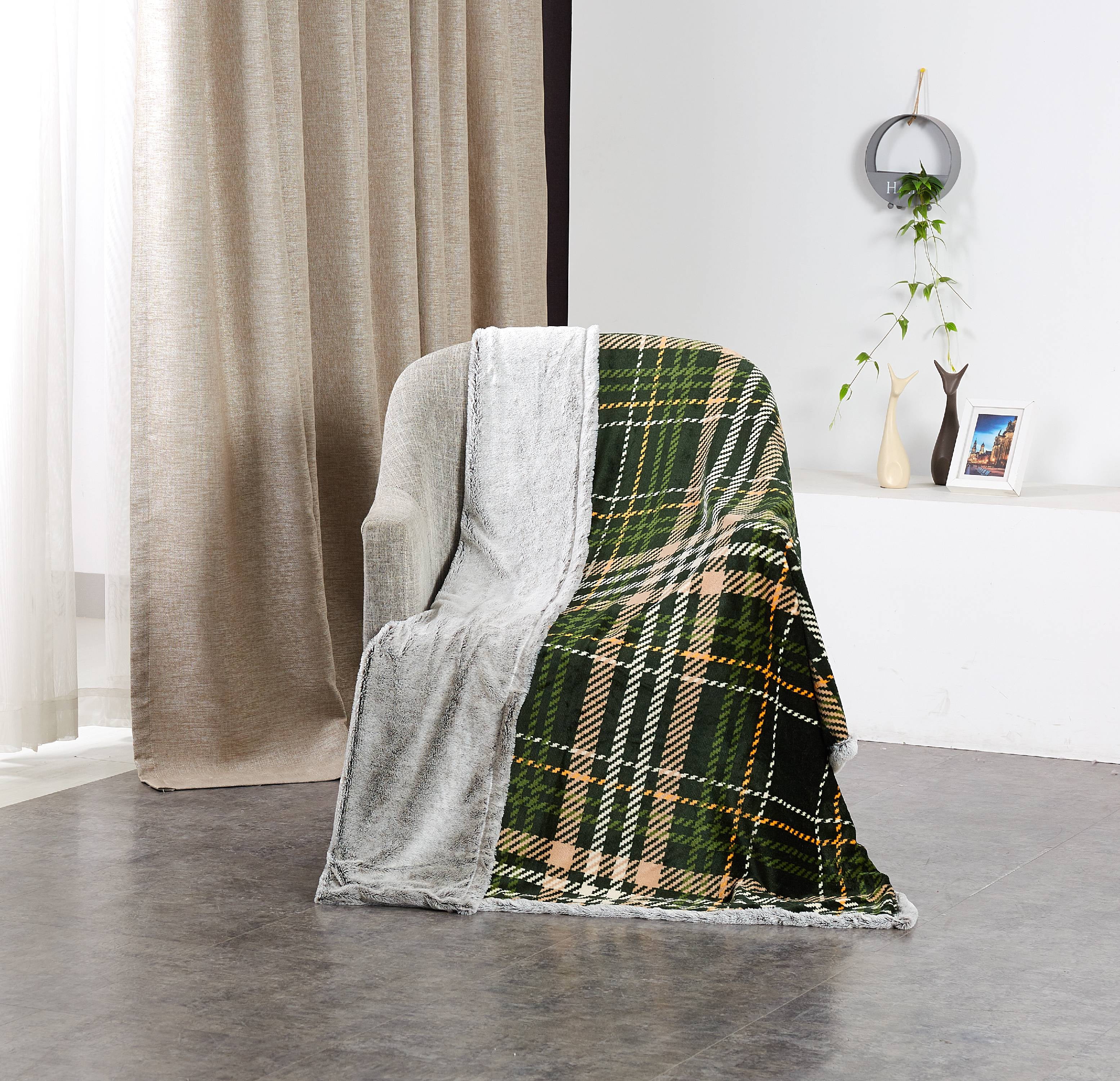 Better Homes &amp; Garden Faux Fur Throw Blanket, 50&quot; x 60&quot;, Green Yellow Plaid - Walmart.com