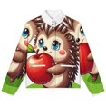thumbnail image 4 of Jackets for Women Winter Coat Jackets Flannel Stand Collar Jacket(Cute Hedgehog with Apple,Size:S-4XL), 4 of 7