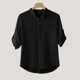 thumbnail image 4 of Camisa De Botones Para Hombre Camisa de lino de algodón de media manga sólida informal con cuello vuelto para hombre Camisa con botones (Black, XXL), 4 of 6