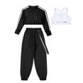 thumbnail image 6 of Aiihoo Kids Girls Sports Gymnastics Workout Hip-hop Jazz Outfits Sleeveless Vest with Cargo Pants and Crop Top for Dance Performance White Black 12, 6 of 7